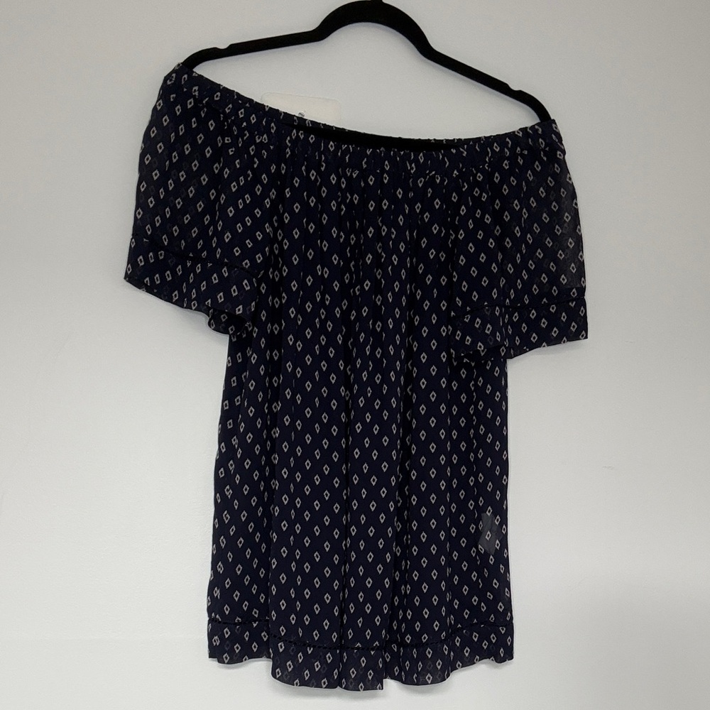 Lucky Brand Navy Off-Shoulder Diamond-Print Tunic